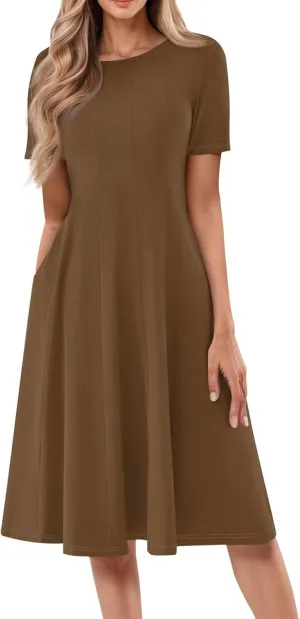 Women's Boho Floral Short Sleeve T Shirt Dress 2025 Summer Casual Loose Swing Tshirt Midi Dresses with Pockets