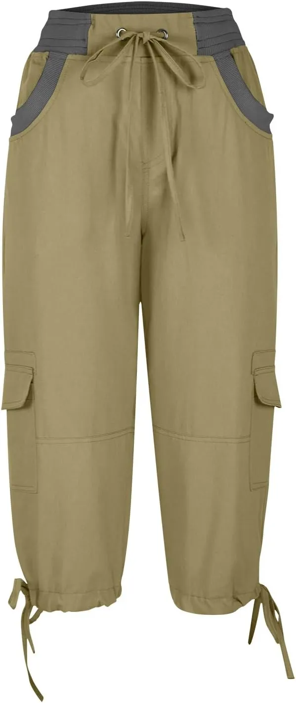 Women's Cargo Capris Relaxed Fit Low Waist Cargo Capri Pant Summer Casual Lightweight Lounge Cropped Trousers Pockets