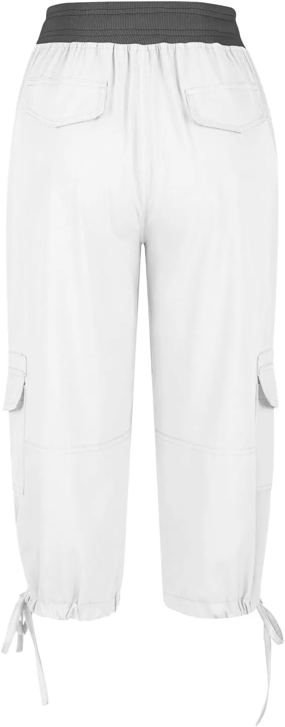 Women's Cargo Capris Relaxed Fit Low Waist Cargo Capri Pant Summer Casual Lightweight Lounge Cropped Trousers Pockets