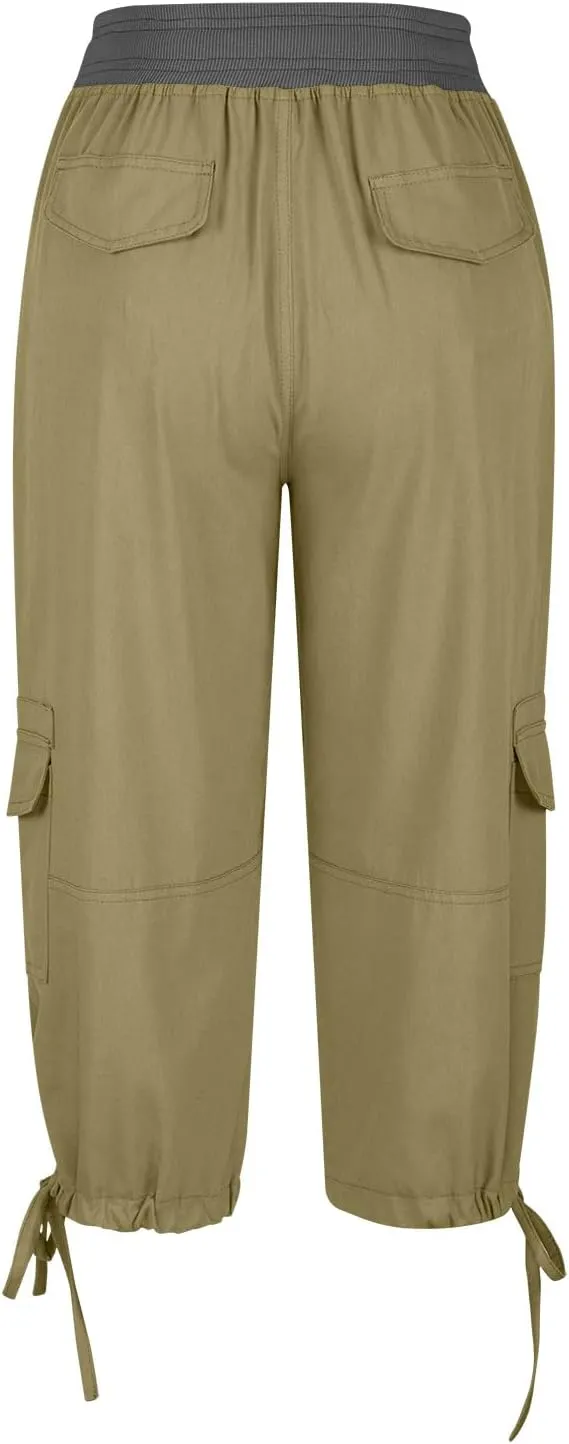 Women's Cargo Capris Relaxed Fit Low Waist Cargo Capri Pant Summer Casual Lightweight Lounge Cropped Trousers Pockets