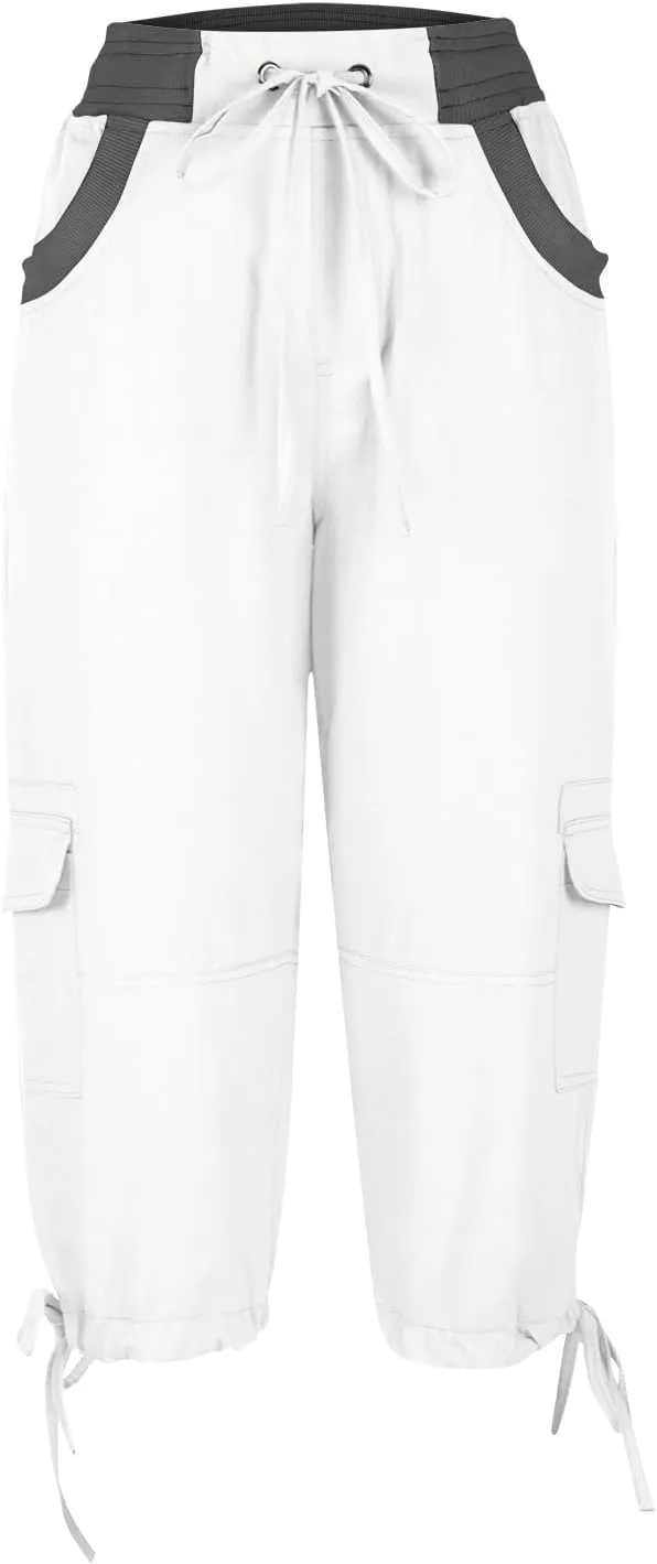 Women's Cargo Capris Relaxed Fit Low Waist Cargo Capri Pant Summer Casual Lightweight Lounge Cropped Trousers Pockets