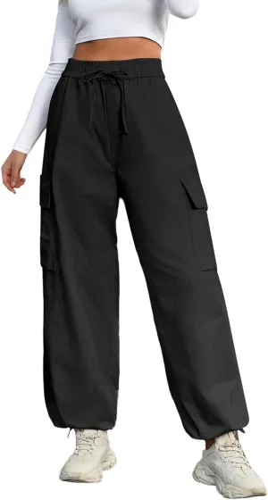Women's Cargo Pants High-Waisted Wide-Leg Pants Straight-Leg Loose Pants Casual Trousers Elastic Streetwear Wide Leg