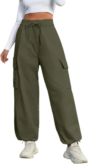 Women's Cargo Pants High-Waisted Wide-Leg Pants Straight-Leg Loose Pants Casual Trousers Elastic Streetwear Wide Leg