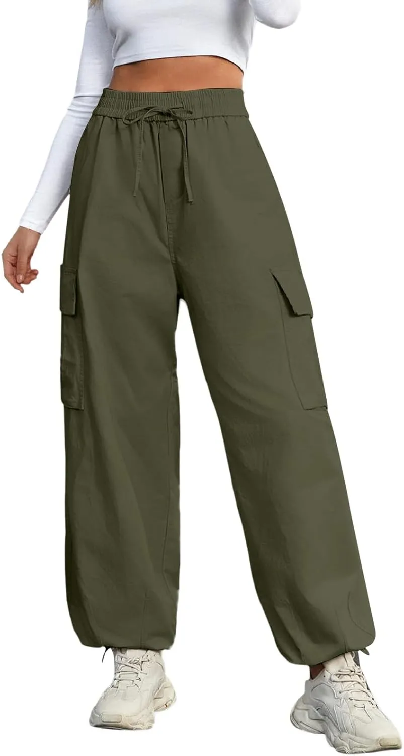Women's Cargo Pants High-Waisted Wide-Leg Pants Straight-Leg Loose Pants Casual Trousers Elastic Streetwear Wide Leg