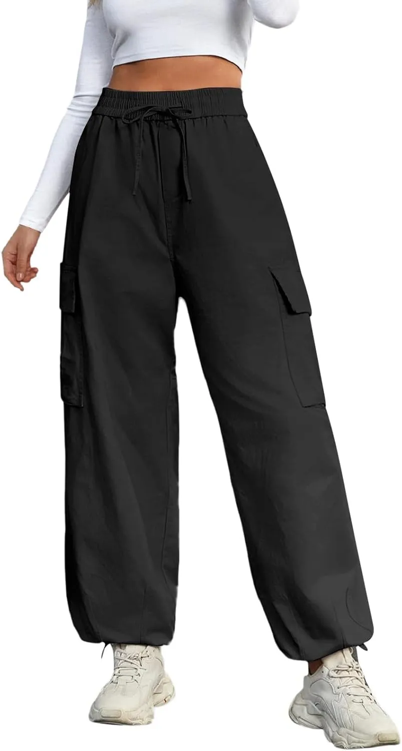 Women's Cargo Pants High-Waisted Wide-Leg Pants Straight-Leg Loose Pants Casual Trousers Elastic Streetwear Wide Leg