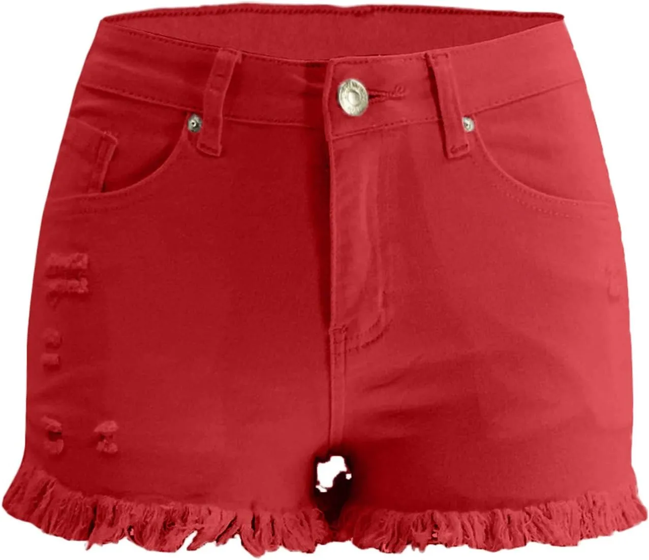 Women's Casual High Waisted Washed Frayed Raw Hem Pockets Denim Shorts Stretchy Ripped Jean Shorts Sexy Hot Shorts