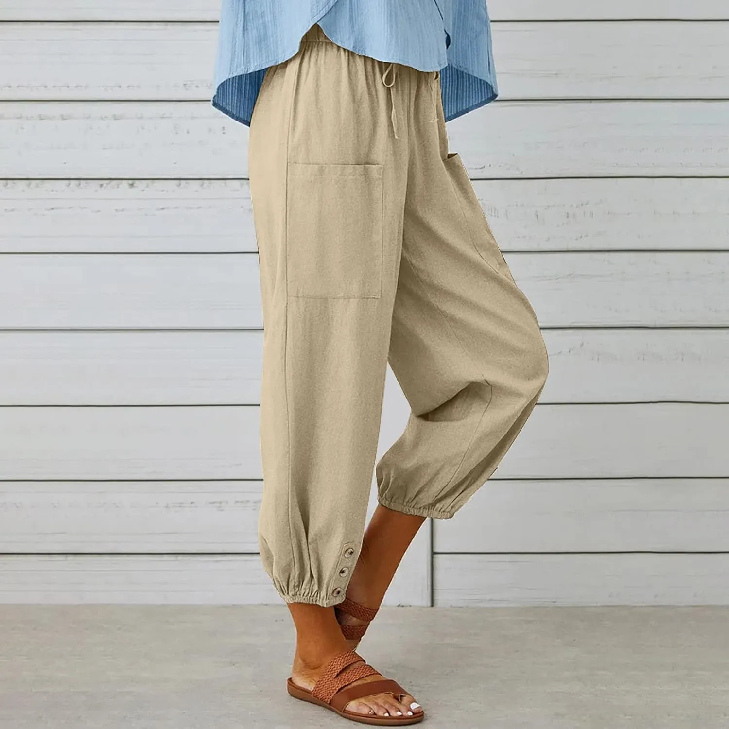 Women's Casual Pants & Capris Linen Pants Women Lounge Elastic Waist Pants Cute Wide Leg Trousers Summer Pants