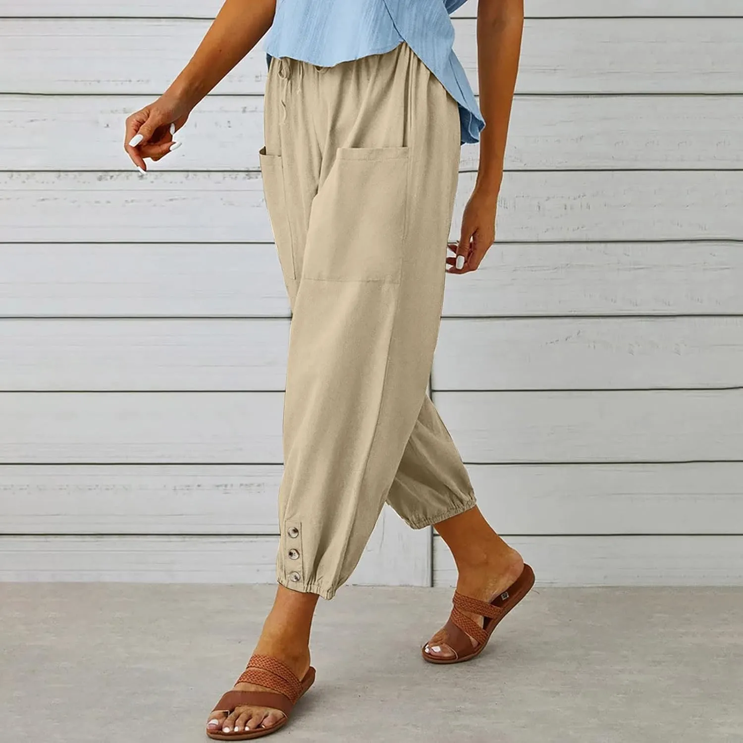 Women's Casual Pants & Capris Linen Pants Women Lounge Elastic Waist Pants Cute Wide Leg Trousers Summer Pants