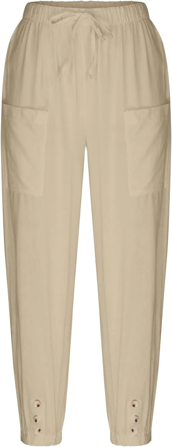 Women's Casual Pants & Capris Linen Pants Women Lounge Elastic Waist Pants Cute Wide Leg Trousers Summer Pants