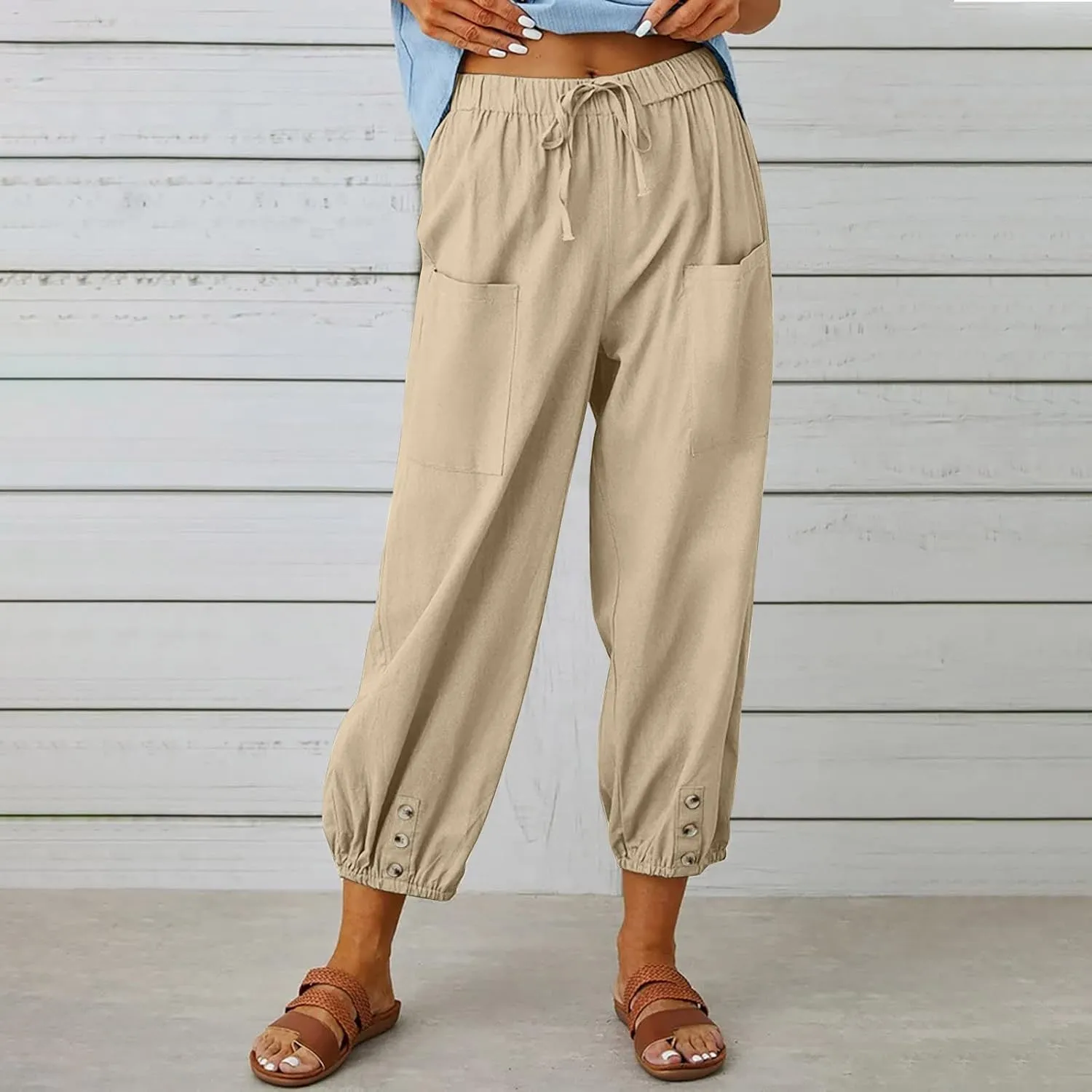 Women's Casual Pants & Capris Linen Pants Women Lounge Elastic Waist Pants Cute Wide Leg Trousers Summer Pants