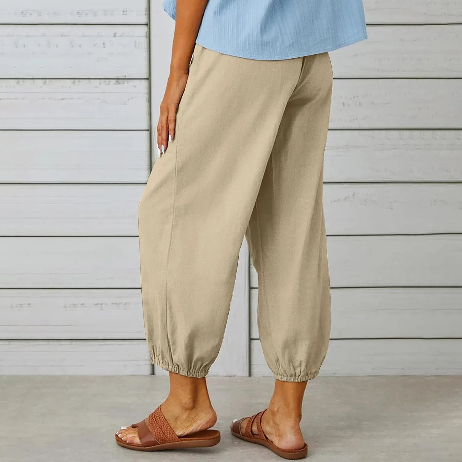 Women's Casual Pants & Capris Linen Pants Women Lounge Elastic Waist Pants Cute Wide Leg Trousers Summer Pants