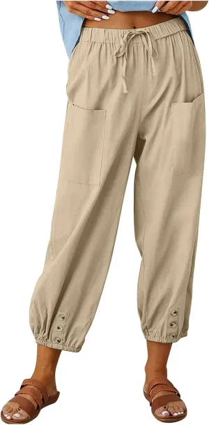 Women's Casual Pants & Capris Linen Pants Women Lounge Elastic Waist Pants Cute Wide Leg Trousers Summer Pants