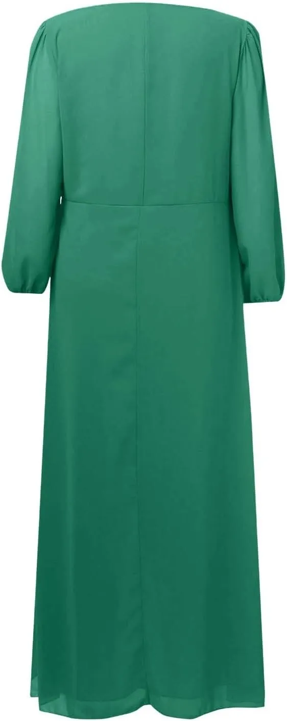 Women's Chiffon Dresses for Women Comfy Plus Size 3/4 Sleeve V Neck Ruffle Swing Midi Dress Petite Girls Night Out Outfits