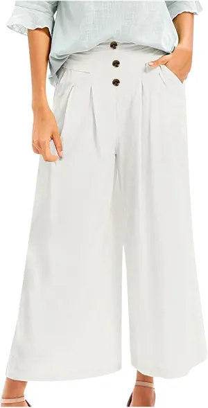 Women's Cotton Casual Linen Pants Loose Wide Leg Pants Loose Lightweight Beach Trousers 2025 Beach Summer Clothes