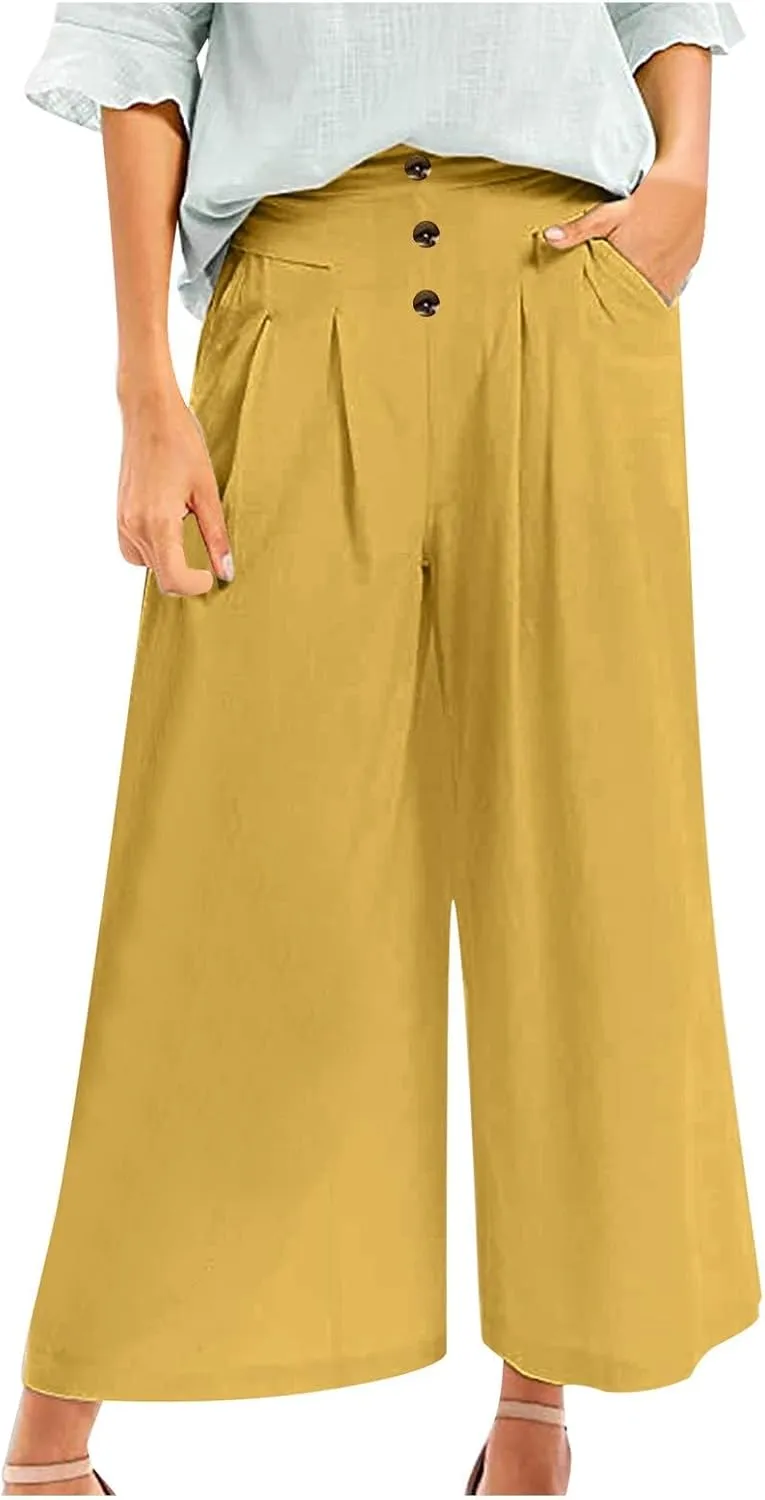 Women's Cotton Casual Linen Pants Loose Wide Leg Pants Loose Lightweight Beach Trousers 2025 Beach Summer Clothes