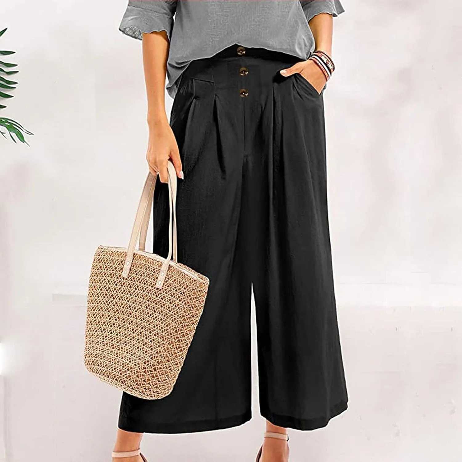 Women's Cotton Casual Linen Pants Loose Wide Leg Pants Loose Lightweight Beach Trousers 2025 Beach Summer Clothes