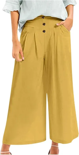 Women's Cotton Casual Linen Pants Loose Wide Leg Pants Loose Lightweight Beach Trousers 2025 Beach Summer Clothes