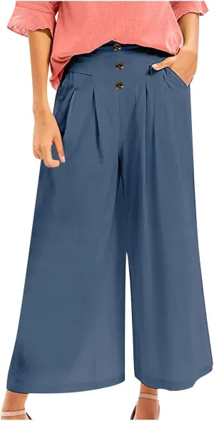 Women's Cotton Casual Linen Pants Loose Wide Leg Pants Loose Lightweight Beach Trousers 2025 Beach Summer Clothes