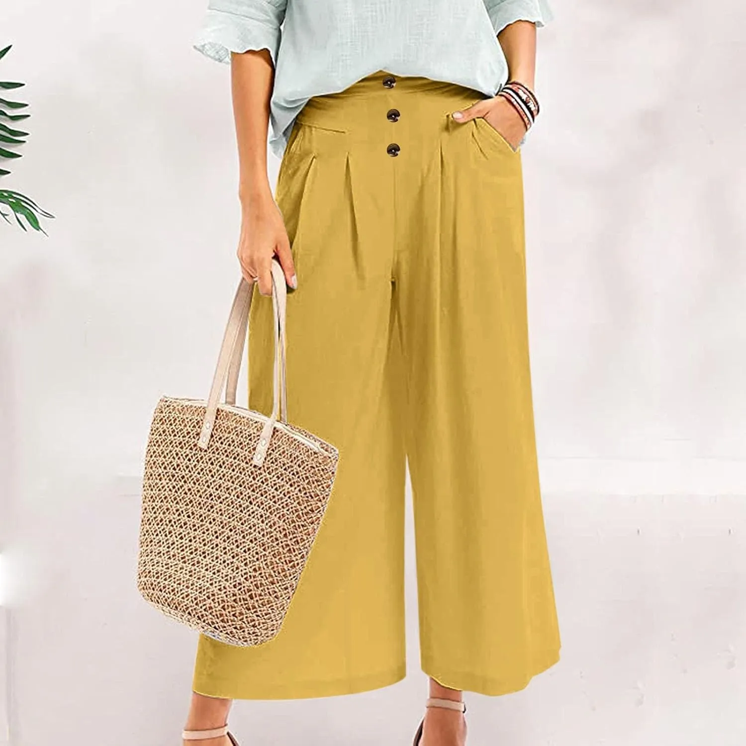 Women's Cotton Casual Linen Pants Loose Wide Leg Pants Loose Lightweight Beach Trousers 2025 Beach Summer Clothes