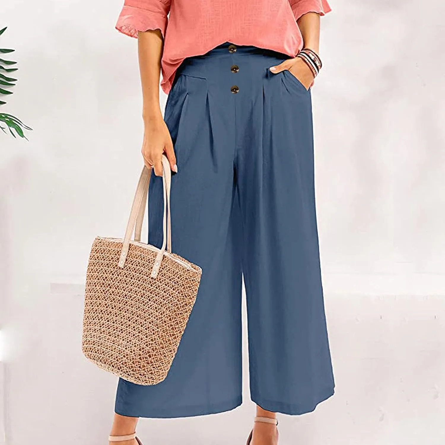 Women's Cotton Casual Linen Pants Loose Wide Leg Pants Loose Lightweight Beach Trousers 2025 Beach Summer Clothes