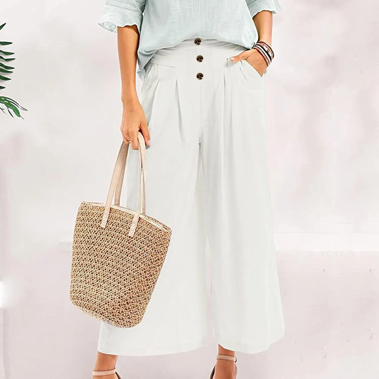 Women's Cotton Casual Linen Pants Loose Wide Leg Pants Loose Lightweight Beach Trousers 2025 Beach Summer Clothes