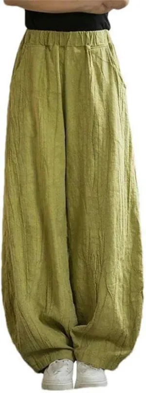 Women's Cotton Cotton Loose Cargo Pants Vintage Elastic Waist Yoga Pants Loose Casual Wide Leg Breathable Harem Pants