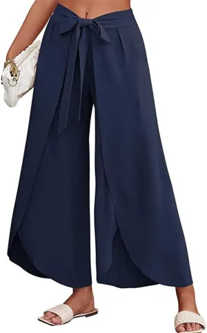 Womens Cotton Linen Wide Leg Pants Pants High Waist Flowy Boho Oversized Pants Casual Summer Comfy Baggy Trousers