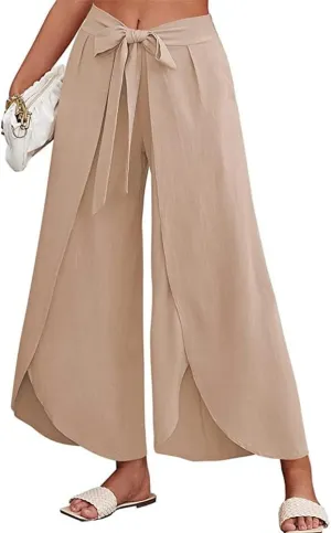 Womens Cotton Linen Wide Leg Pants Pants High Waist Flowy Boho Oversized Pants Casual Summer Comfy Baggy Trousers