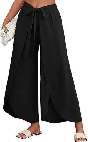 Womens Cotton Linen Wide Leg Pants Pants High Waist Flowy Boho Oversized Pants Casual Summer Comfy Baggy Trousers