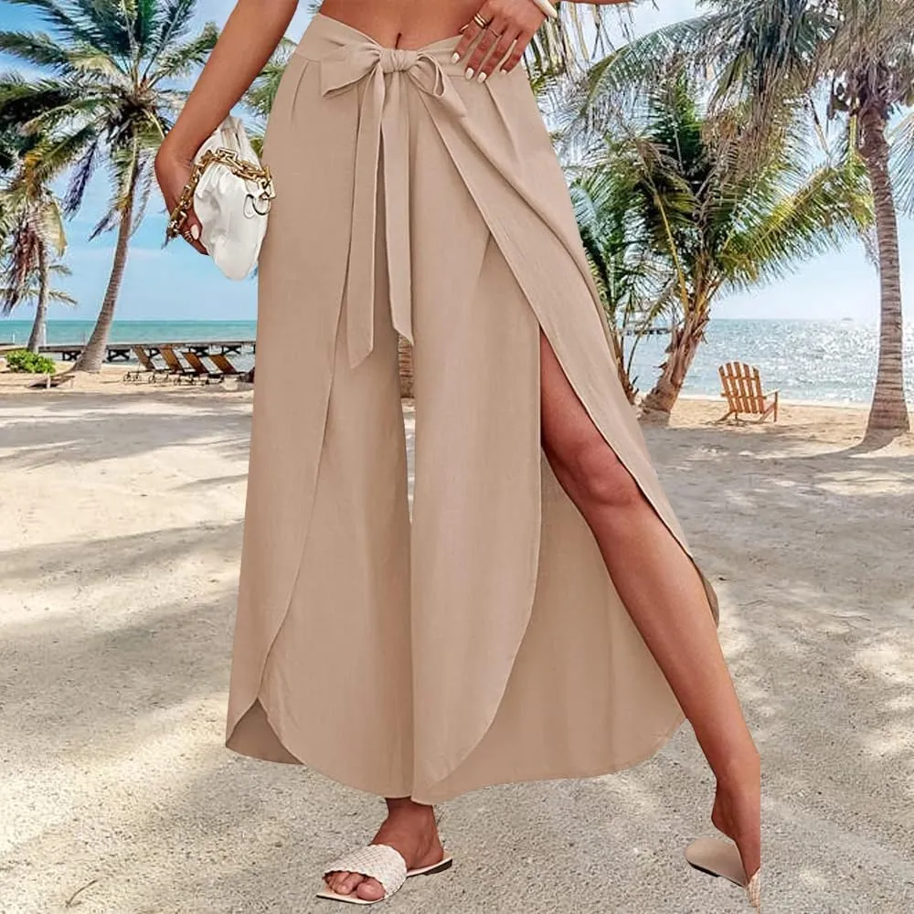 Womens Cotton Linen Wide Leg Pants Pants High Waist Flowy Boho Oversized Pants Casual Summer Comfy Baggy Trousers