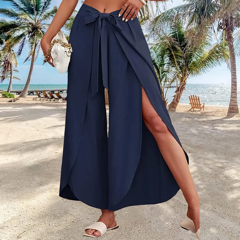 Womens Cotton Linen Wide Leg Pants Pants High Waist Flowy Boho Oversized Pants Casual Summer Comfy Baggy Trousers
