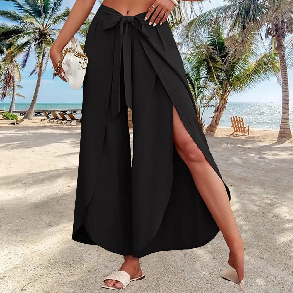 Womens Cotton Linen Wide Leg Pants Pants High Waist Flowy Boho Oversized Pants Casual Summer Comfy Baggy Trousers