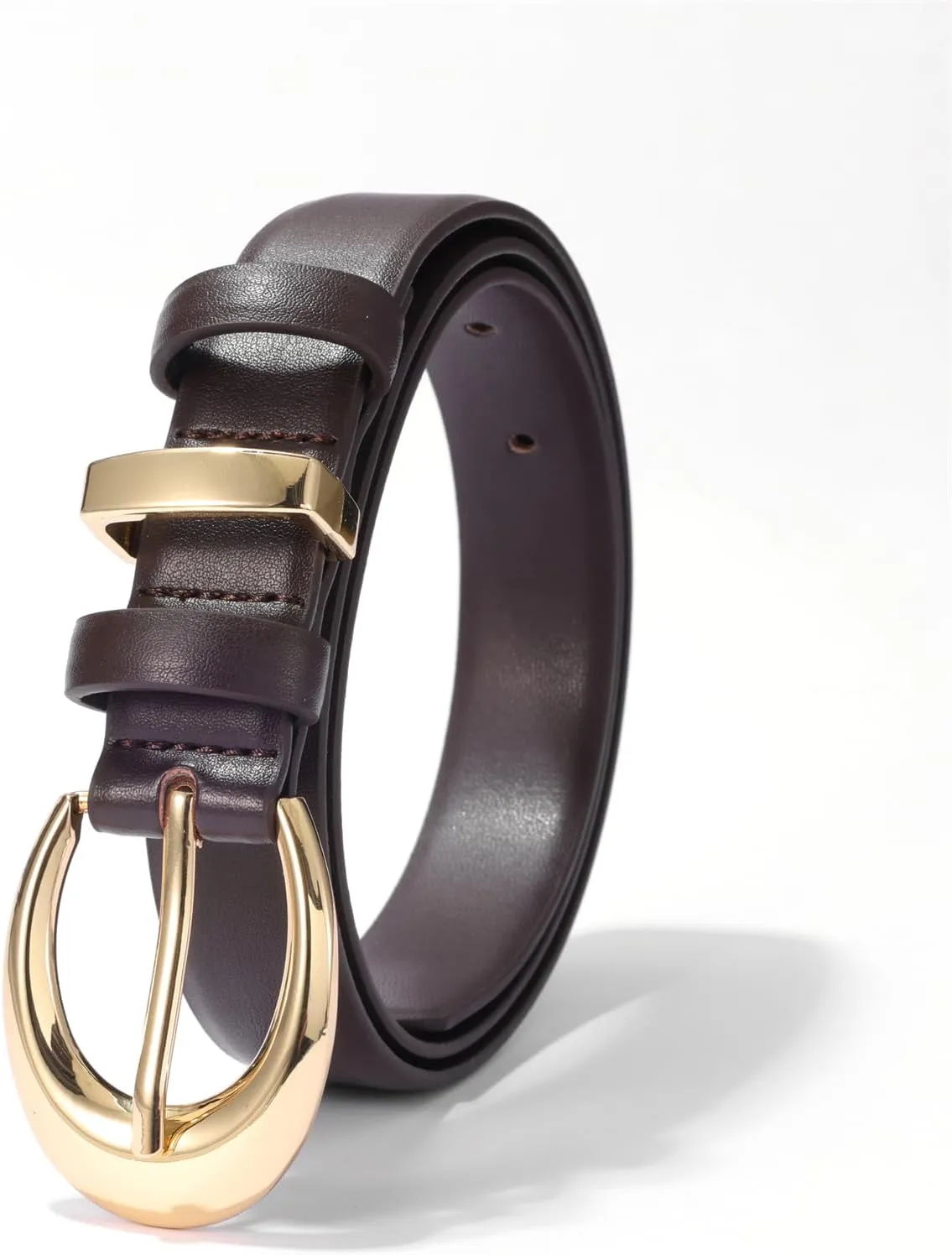Women's Cow Leather Belt for Jeans Pants Fashion Ladies Skinny Dress Waist belt with Gold Buckle