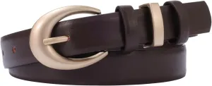 Women's Cow Leather Belt for Jeans Pants Fashion Ladies Skinny Dress Waist belt with Gold Buckle