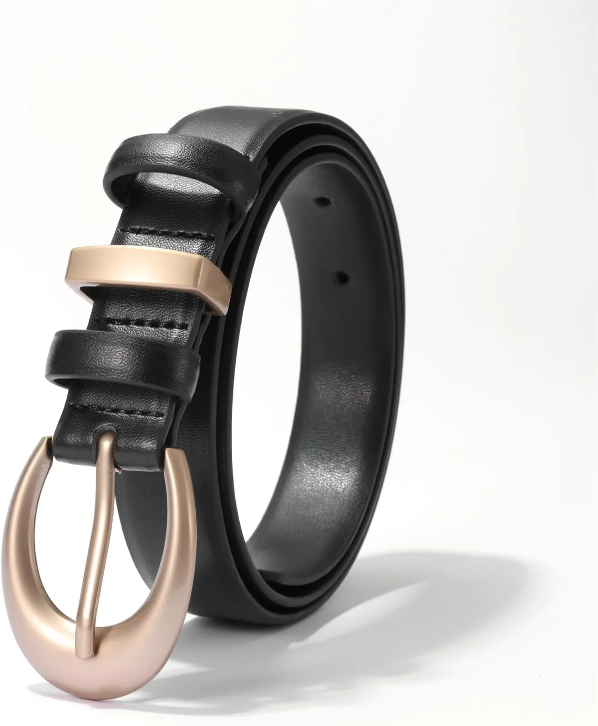 Women's Cow Leather Belt for Jeans Pants Fashion Ladies Skinny Dress Waist belt with Gold Buckle