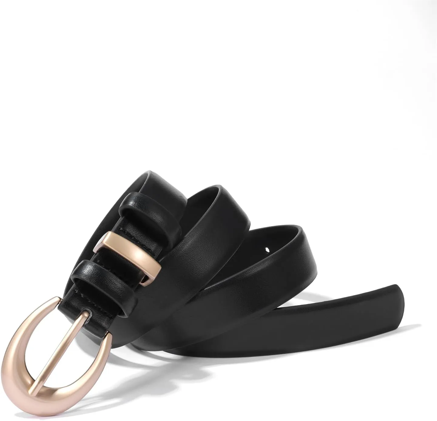 Women's Cow Leather Belt for Jeans Pants Fashion Ladies Skinny Dress Waist belt with Gold Buckle