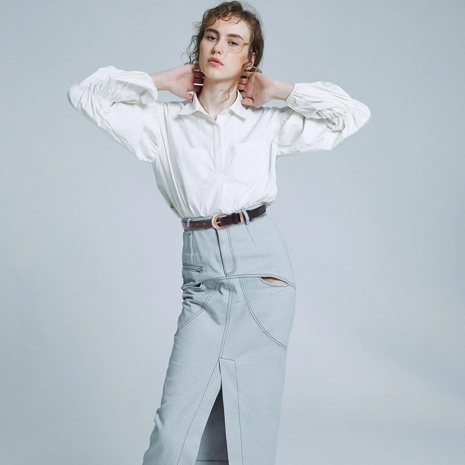 Women's Cow Leather Belt for Jeans Pants Fashion Ladies Skinny Dress Waist belt with Gold Buckle