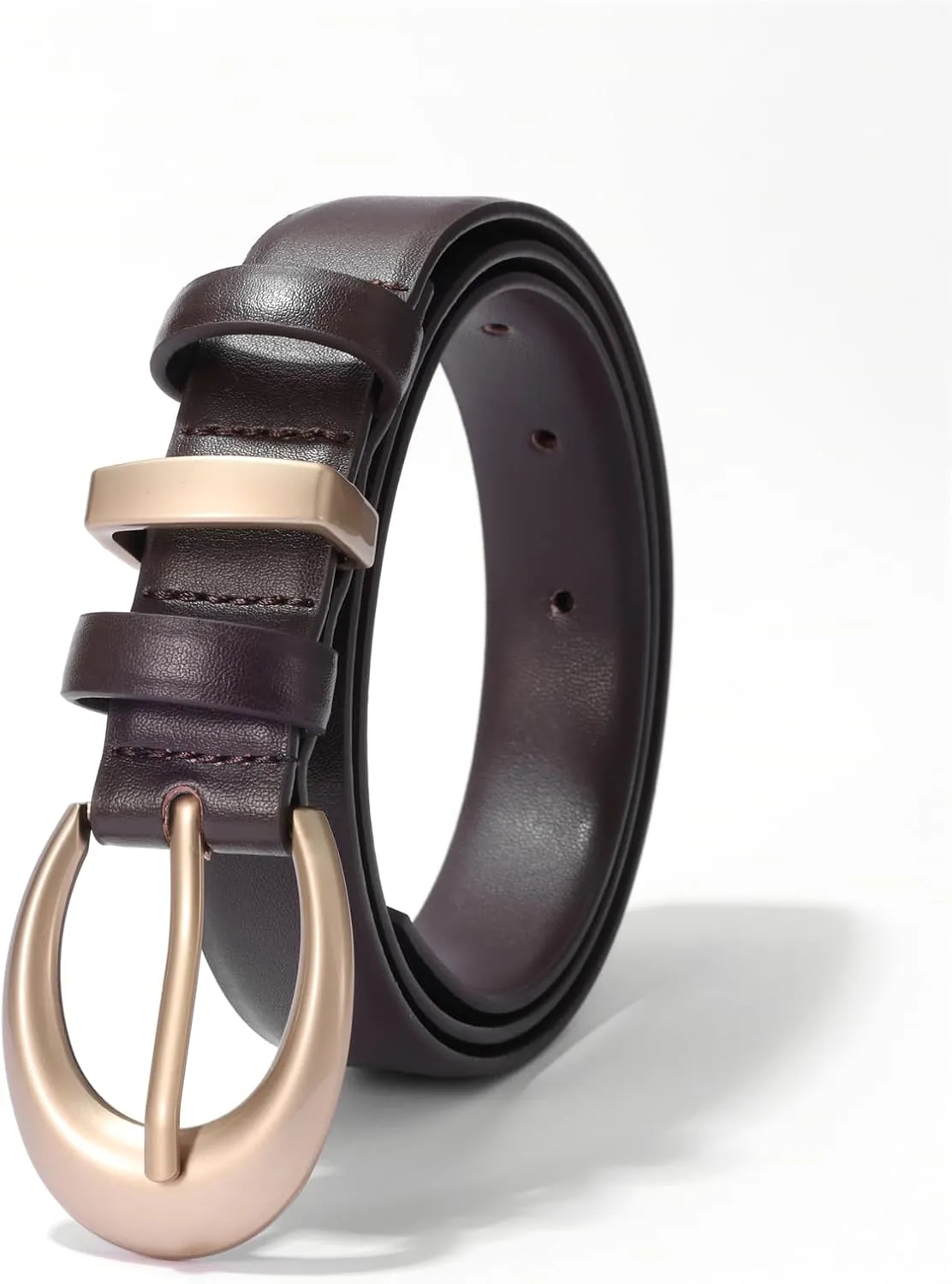 Women's Cow Leather Belt for Jeans Pants Fashion Ladies Skinny Dress Waist belt with Gold Buckle