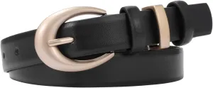 Women's Cow Leather Belt for Jeans Pants Fashion Ladies Skinny Dress Waist belt with Gold Buckle