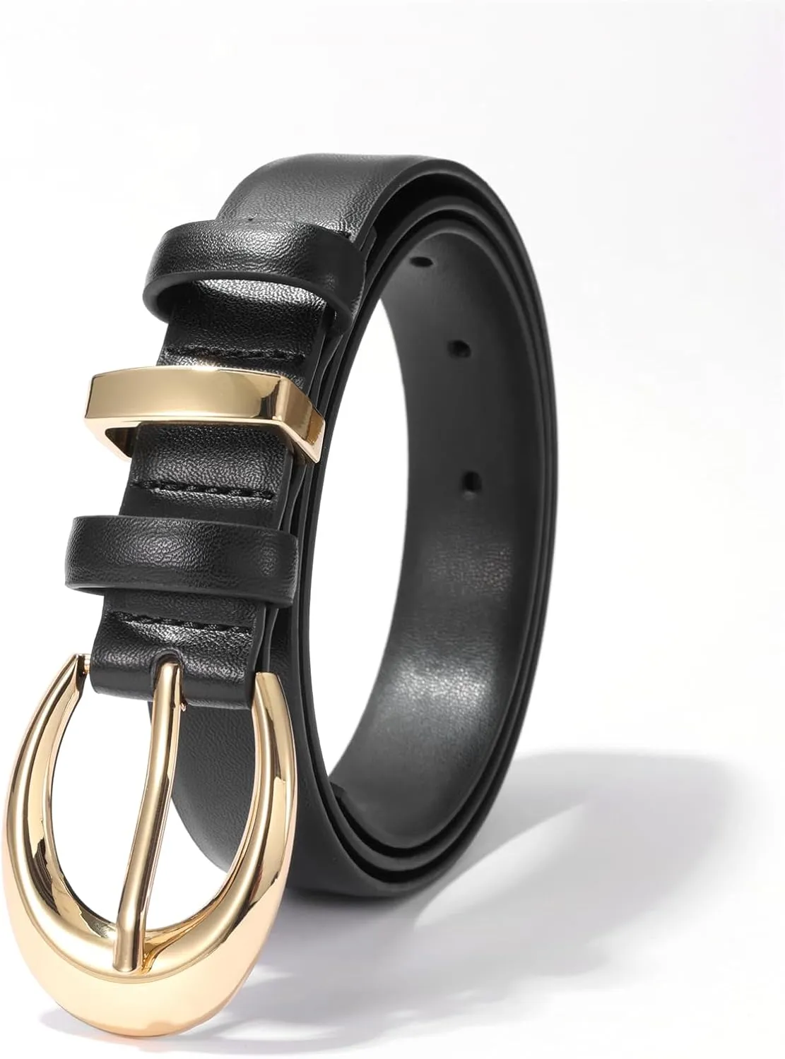 Women's Cow Leather Belt for Jeans Pants Fashion Ladies Skinny Dress Waist belt with Gold Buckle