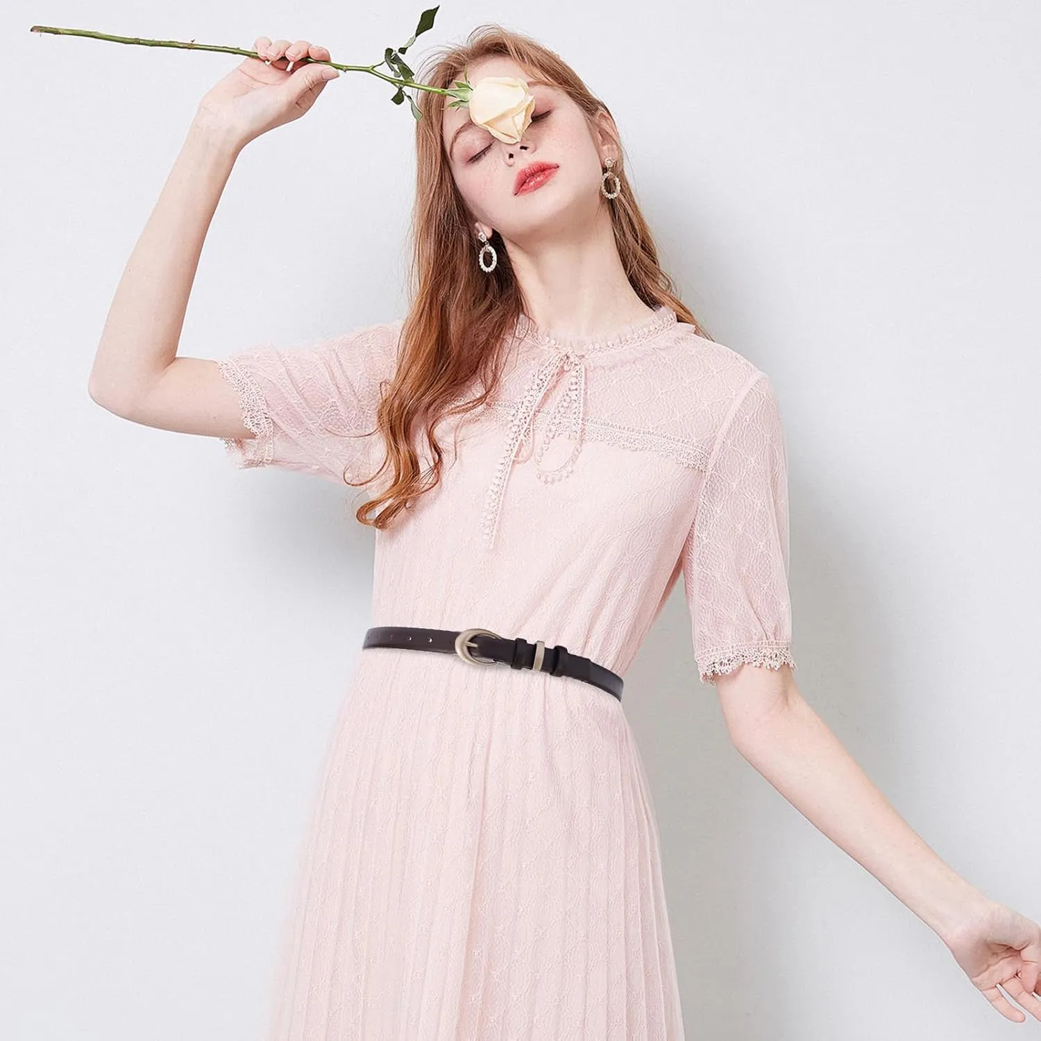Women's Cow Leather Belt for Jeans Pants Fashion Ladies Skinny Dress Waist belt with Gold Buckle
