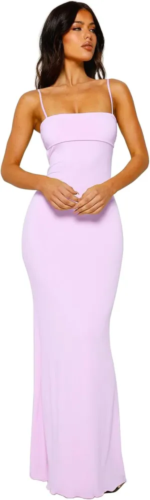 Women's Cutout Backless Maxi Dress Sexy Sleeveless Tight Slip Spaghetti Strap Long Dresses