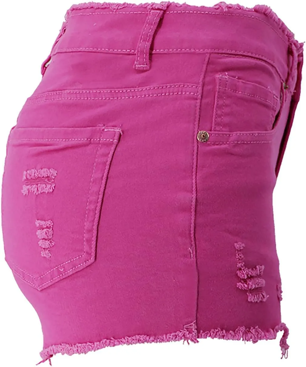 Women's Denim Shorts Hot Shorts Summer Casual High Waisted Raw Hem Stretchy Distressed Ripped Shorts with Pockets