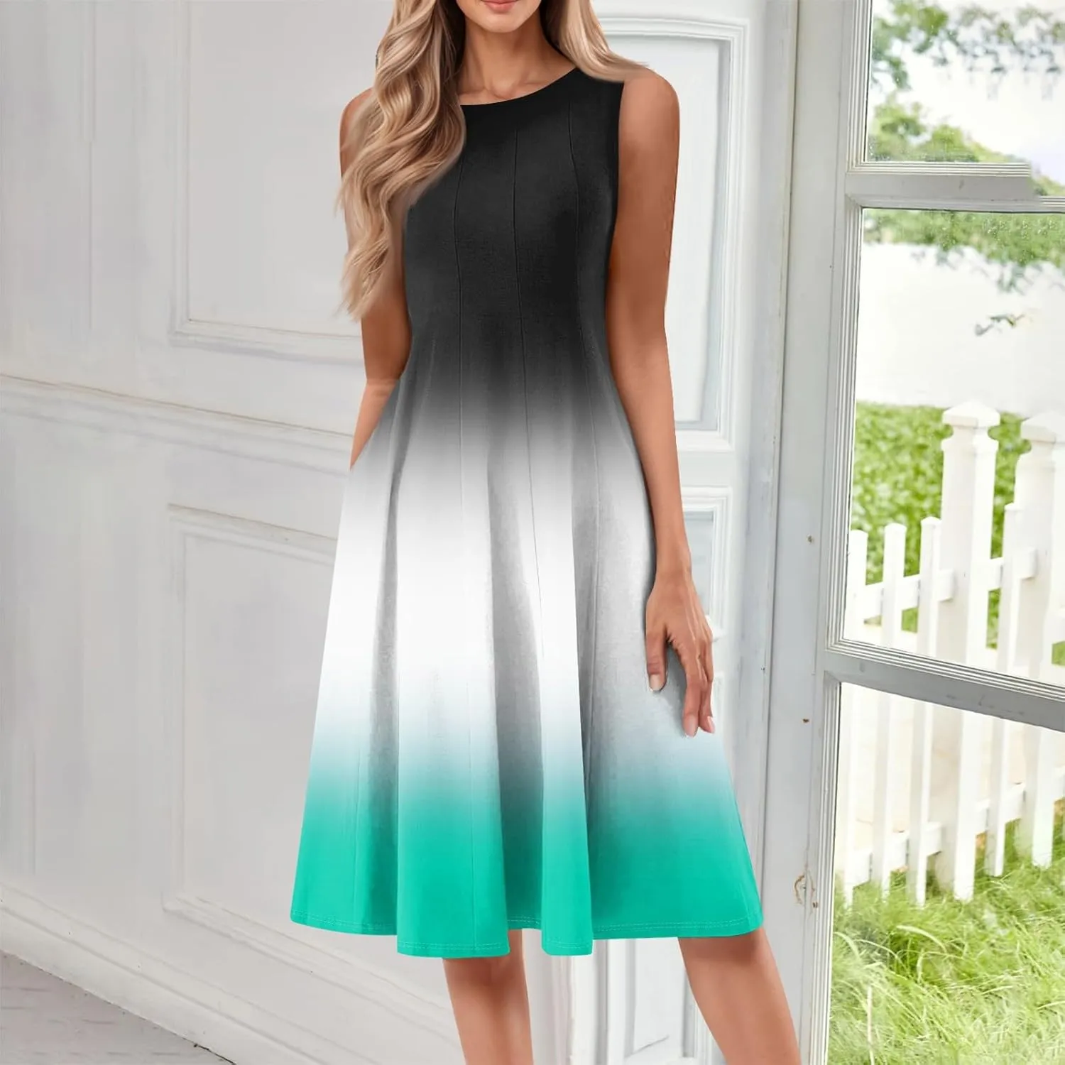 Women's Dresses Summer Tank Dress Cute Sundress Highwaisted Sleeveless Floral Dress Fashion Ruched Dresses with Pocket
