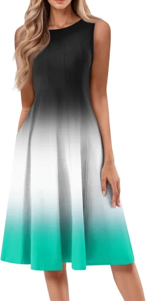 Women's Dresses Summer Tank Dress Cute Sundress Highwaisted Sleeveless Floral Dress Fashion Ruched Dresses with Pocket