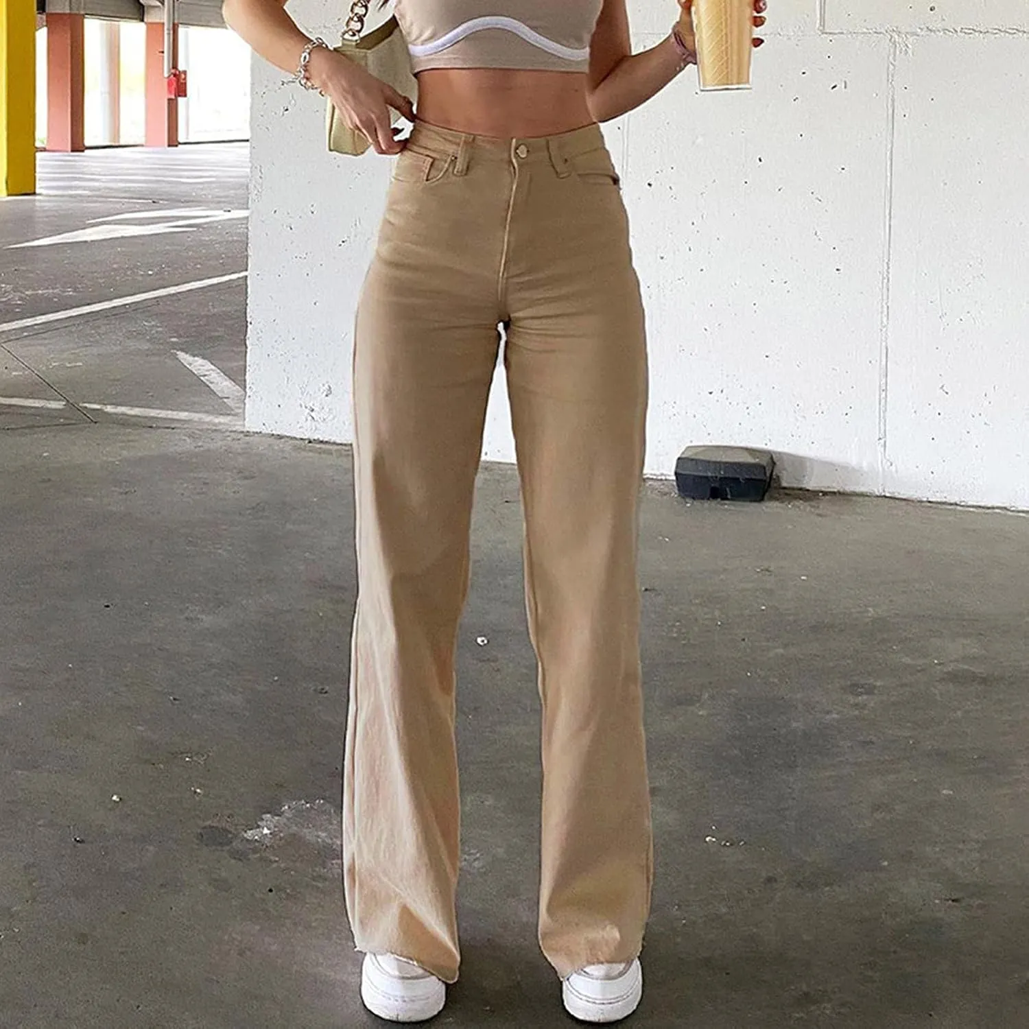 Womens Flare Jeans High Waisted Wide Leg Baggy Jeans Distressed Stretch Denim Pants Baggy Bell Bottom Jeans