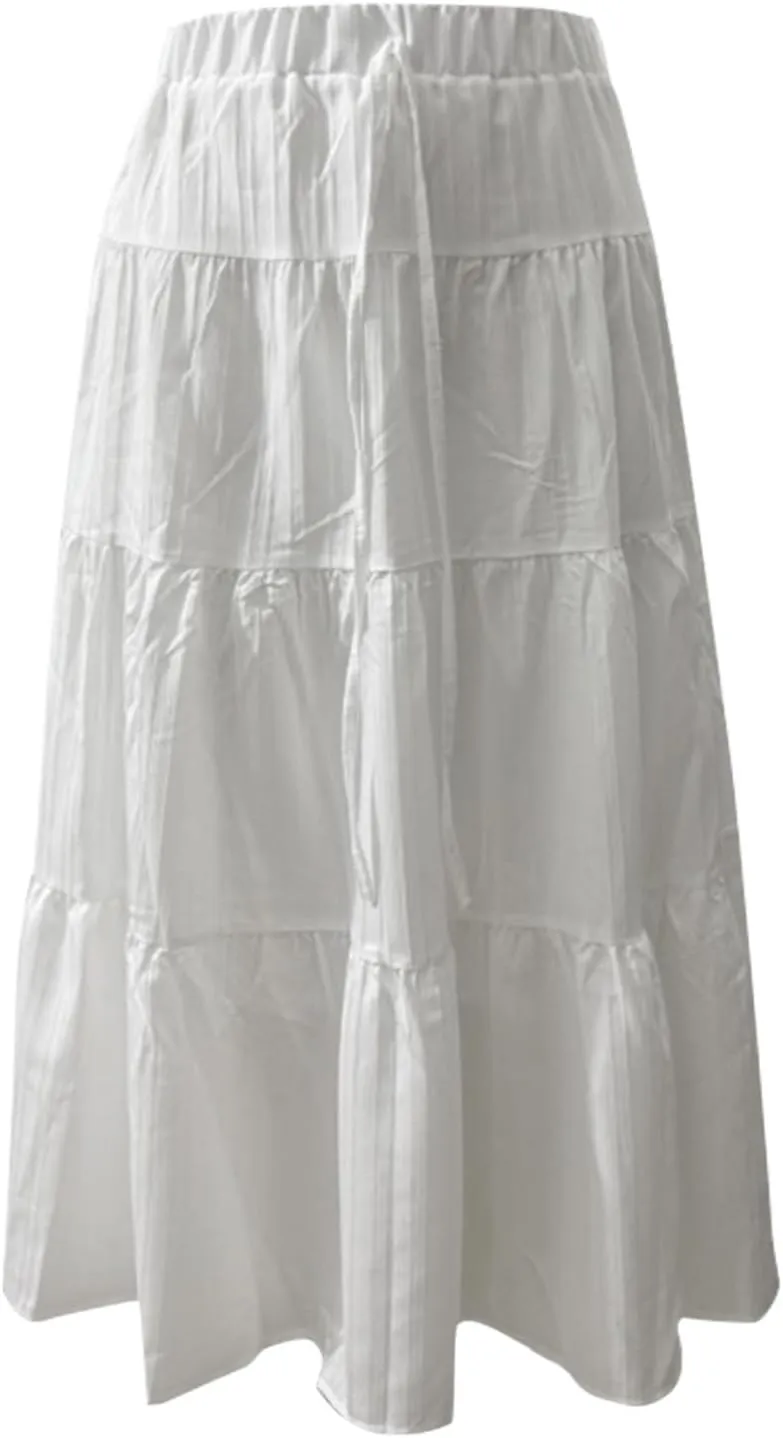 Women's Flowy Maxi Skirt Boho Flared Ruffle Elastic High Waisted Pleated Tiered Summer Long Skirts with Pockets
