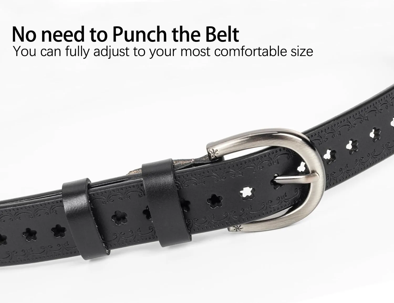Women’s Genuine-Cowhide-Hollow-Flower-Leather-Belt - Adjustable Vintage Waist-Belt with Pin Buckle for Jeans Dresses