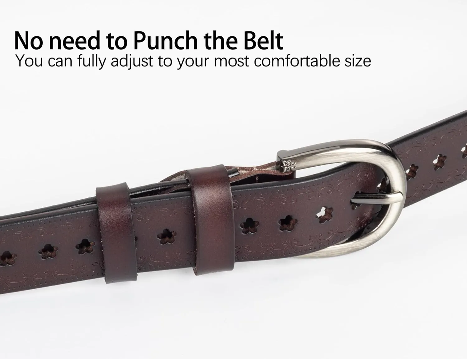 Women’s Genuine-Cowhide-Hollow-Flower-Leather-Belt - Adjustable Vintage Waist-Belt with Pin Buckle for Jeans Dresses