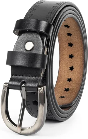 Women’s Genuine-Cowhide-Hollow-Flower-Leather-Belt - Adjustable Vintage Waist-Belt with Pin Buckle for Jeans Dresses